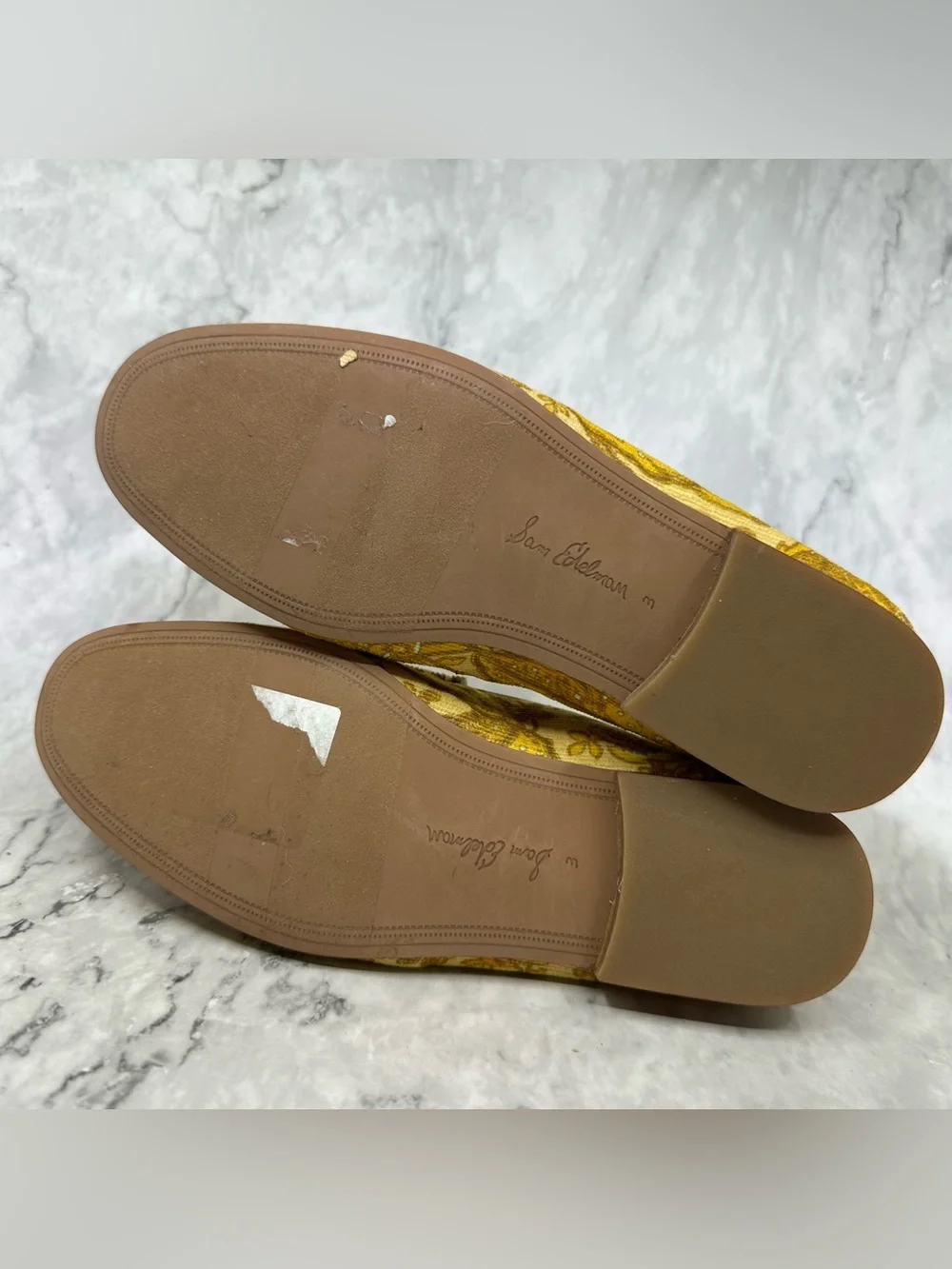 Delman Mustard Floral Canvas Loafers with Gold Bit